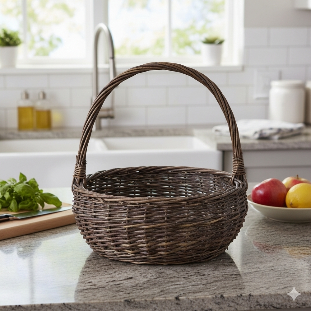 Natural Fibers Woven Market Basket with Handle 12x12x12 Cottagecore Home Decor